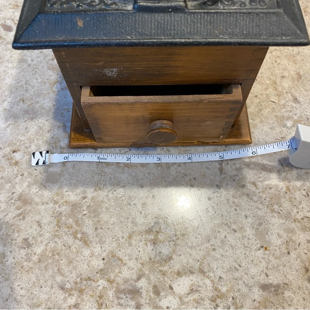 Vintage Wooden Coffee Grinder with Black Metal Top - Picture 4 of 4